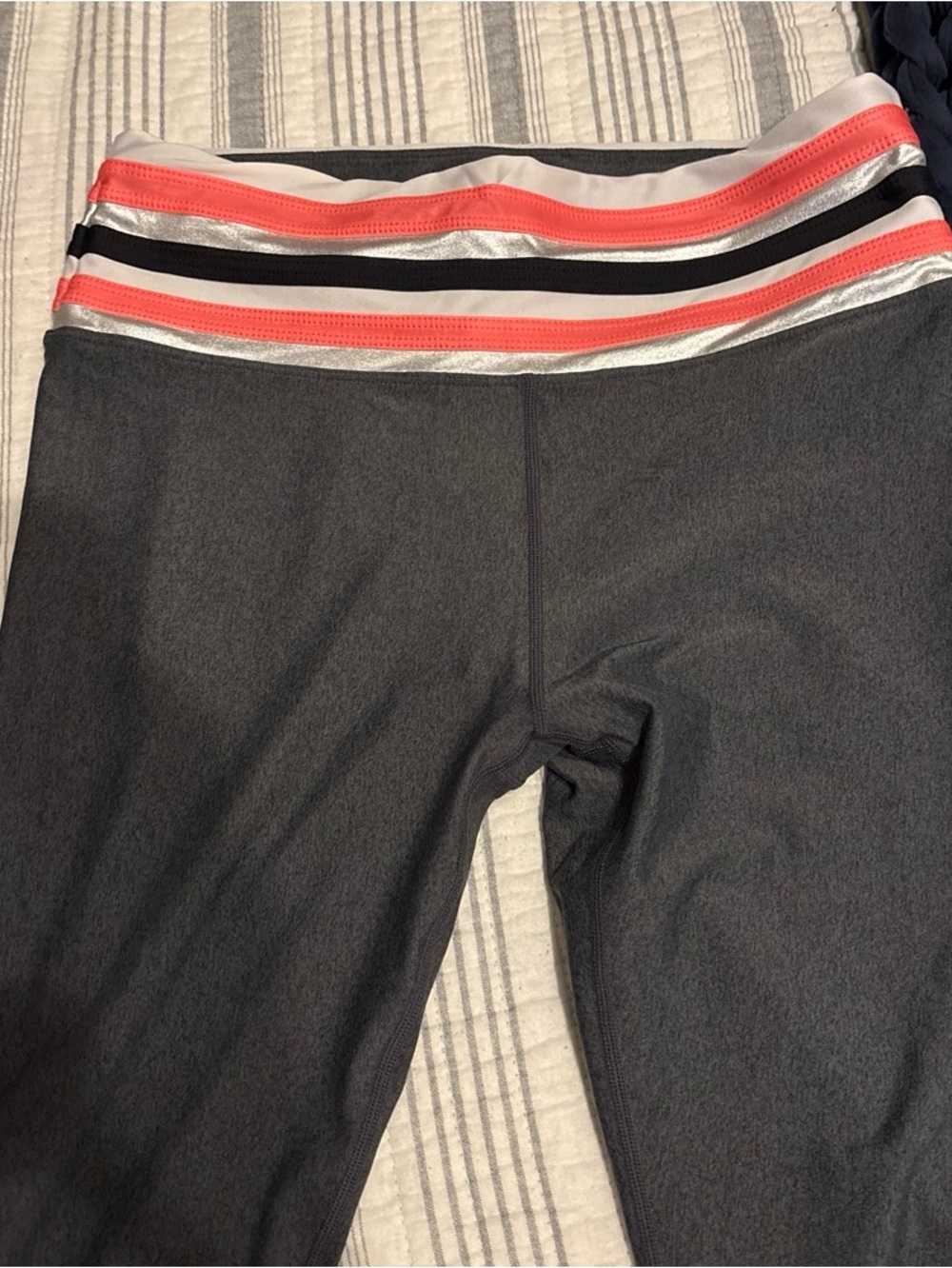 Urban savage women’s Charcoal Active Leggings with Coral Stripe Waistband